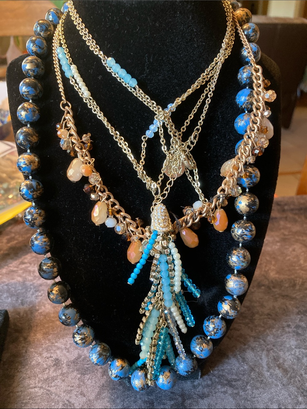 Lot of 3 Casual Necklaces in Blues & Golds